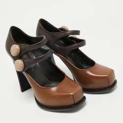 Louis Vuitton Two Tone Leather Mary Jane Platform Pumps Size 37