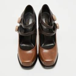 Louis Vuitton Two Tone Leather Mary Jane Platform Pumps Size 37