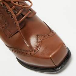 Louis Vuitton Brown Leather Oxford Platform Brogue Leather Booties Size 37.5