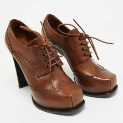 Louis Vuitton Brown Leather Oxford Platform Brogue Leather Booties Size 37.5