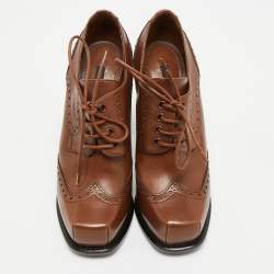 Louis Vuitton Brown Leather Oxford Platform Brogue Leather Booties Size 37.5
