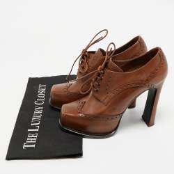 Louis Vuitton Brown Leather Oxford Platform Brogue Leather Booties Size 37.5