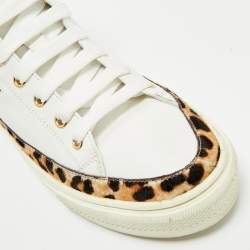 Pre Owned Louis Vuitton White Calf Hair and Leather Stellar High Top Sneakers Size 36