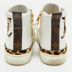 Pre Owned Louis Vuitton White Calf Hair and Leather Stellar High Top Sneakers Size 36