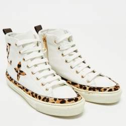 Pre Owned Louis Vuitton White Calf Hair and Leather Stellar High Top Sneakers Size 36