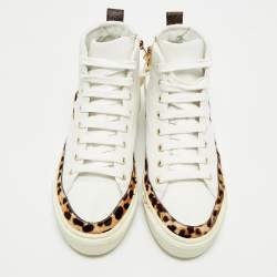 Pre Owned Louis Vuitton White Calf Hair and Leather Stellar High Top Sneakers Size 36