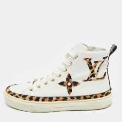 Pre Owned Louis Vuitton White Calf Hair and Leather Stellar High Top Sneakers Size 36