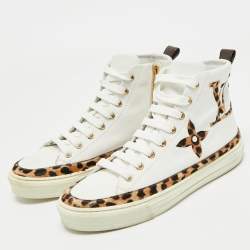 Pre Owned Louis Vuitton White Calf Hair and Leather Stellar High Top Sneakers Size 36