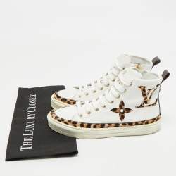 Pre Owned Louis Vuitton White Calf Hair and Leather Stellar High Top Sneakers Size 36