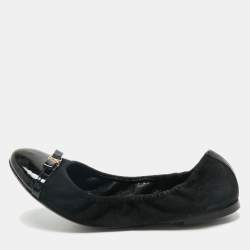 Louis Vuitton Black Leather and Suede Elba Cap Toe Ballet Flats Size 38