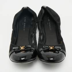 مملوكة مسبقًا Louis Vuitton Black Leather and Suede Elba Cap Toe Ballet Flats Size 38
