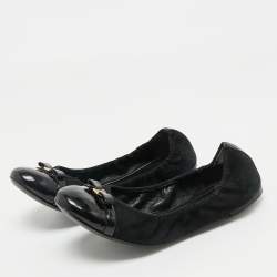 مملوكة مسبقًا Louis Vuitton Black Leather and Suede Elba Cap Toe Ballet Flats Size 38