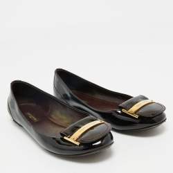 Pre Owned Louis Vuitton Burgundy Patent Leather Ballet Flats Size 37