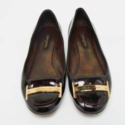 Pre Owned Louis Vuitton Burgundy Patent Leather Ballet Flats Size 37