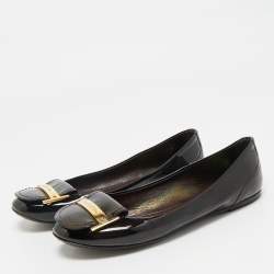 Pre Owned Louis Vuitton Burgundy Patent Leather Ballet Flats Size 37