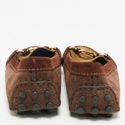 Pre Owned Louis Vuitton Brown/Beige Suede Oxford Slip On Loafers Size 38