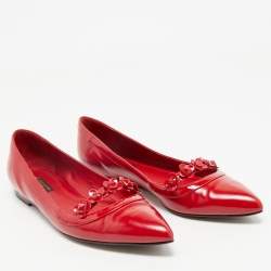 Louis Vuitton Red Patent and Leather Floral Ballet Flats Size 38