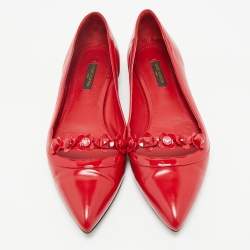 Louis Vuitton Red Patent and Leather Floral Ballet Flats Size 38