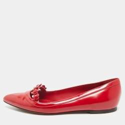 Louis Vuitton Red Patent and Leather Floral Ballet Flats Size 38