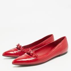 Louis Vuitton Red Patent and Leather Floral Ballet Flats Size 38
