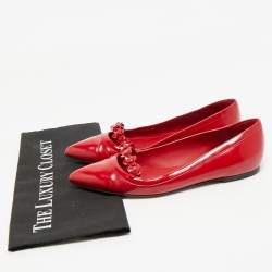 Louis Vuitton Red Patent and Leather Floral Ballet Flats Size 38