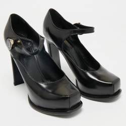 Pre Owned Louis Vuitton Black Leather Mary Jane Embellished Platform Pumps Size 37