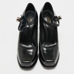 Pre Owned Louis Vuitton Black Leather Mary Jane Embellished Platform Pumps Size 37