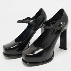 Pre Owned Louis Vuitton Black Leather Mary Jane Embellished Platform Pumps Size 37