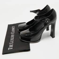 Pre Owned Louis Vuitton Black Leather Mary Jane Embellished Platform Pumps Size 37