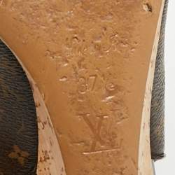 Louis Vuitton Brown Monogram Canvas and Patent Bow Rivoli Slingback Wedge Sandals Size 37.5