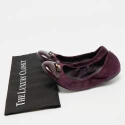 Pre Owned حذاء فلات باليه لوي فيتون إلبا غطاء مقدمة جلد وسويدي بنفسجي مقاس 37.5