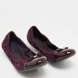 Pre Owned حذاء فلات باليه لوي فيتون إلبا غطاء مقدمة جلد وسويدي بنفسجي مقاس 37.5