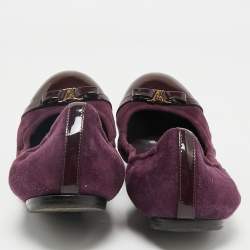 Pre Owned حذاء فلات باليه لوي فيتون إلبا غطاء مقدمة جلد وسويدي بنفسجي مقاس 37.5