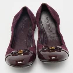 Pre Owned حذاء فلات باليه لوي فيتون إلبا غطاء مقدمة جلد وسويدي بنفسجي مقاس 37.5