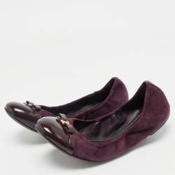 Pre Owned حذاء فلات باليه لوي فيتون إلبا غطاء مقدمة جلد وسويدي بنفسجي مقاس 37.5