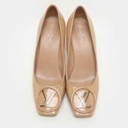 Louis Vuitton Beige Patent Leather Madeleine Block Heel Pumps Size 37