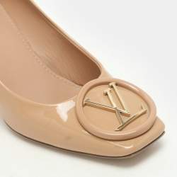 Louis Vuitton Beige Patent Leather Madeleine Block Heel Pumps Size 37