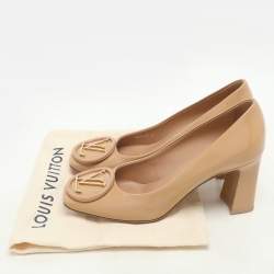 Louis Vuitton Beige Patent Leather Madeleine Block Heel Pumps Size 37