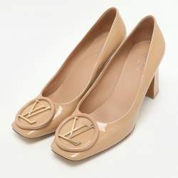 Louis Vuitton Beige Patent Leather Madeleine Block Heel Pumps Size 37