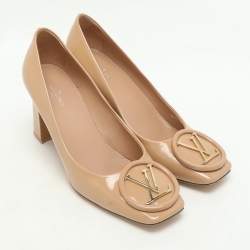 Louis Vuitton Beige Patent Leather Madeleine Block Heel Pumps Size 37