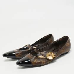 Louis Vuitton Brown/Black Monogram Canvas and Patent Ballet Flats Size 38