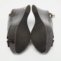 Louis Vuitton Burgundy Patent Leather Pantheon Wedge Sandals Size 37.5