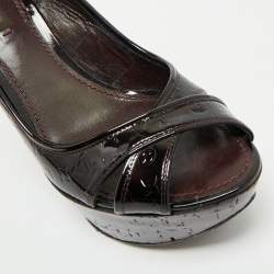 Louis Vuitton Burgundy Patent Leather Pantheon Wedge Sandals Size 37.5