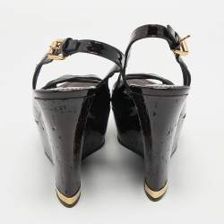 Louis Vuitton Burgundy Patent Leather Pantheon Wedge Sandals Size 37.5