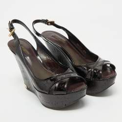 Louis Vuitton Burgundy Patent Leather Pantheon Wedge Sandals Size 37.5