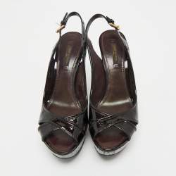 Louis Vuitton Burgundy Patent Leather Pantheon Wedge Sandals Size 37.5