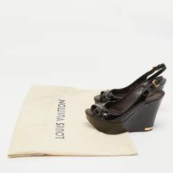 Louis Vuitton Burgundy Patent Leather Pantheon Wedge Sandals Size 37.5