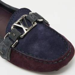Louis Vuitton Purple/Navy Blue Suede Oxford Loafers Size 38.5