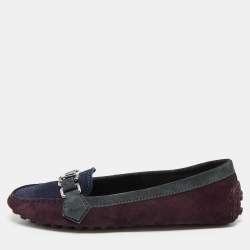Louis Vuitton Purple/Navy Blue Suede Oxford Loafers Size 38.5