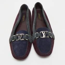 Louis Vuitton Purple/Navy Blue Suede Oxford Loafers Size 38.5